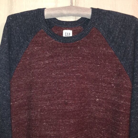 GAP XL Waffle Knit Color Block Burgundy Navy Heathered Crewneck Thermal - Picture 3 of 12
